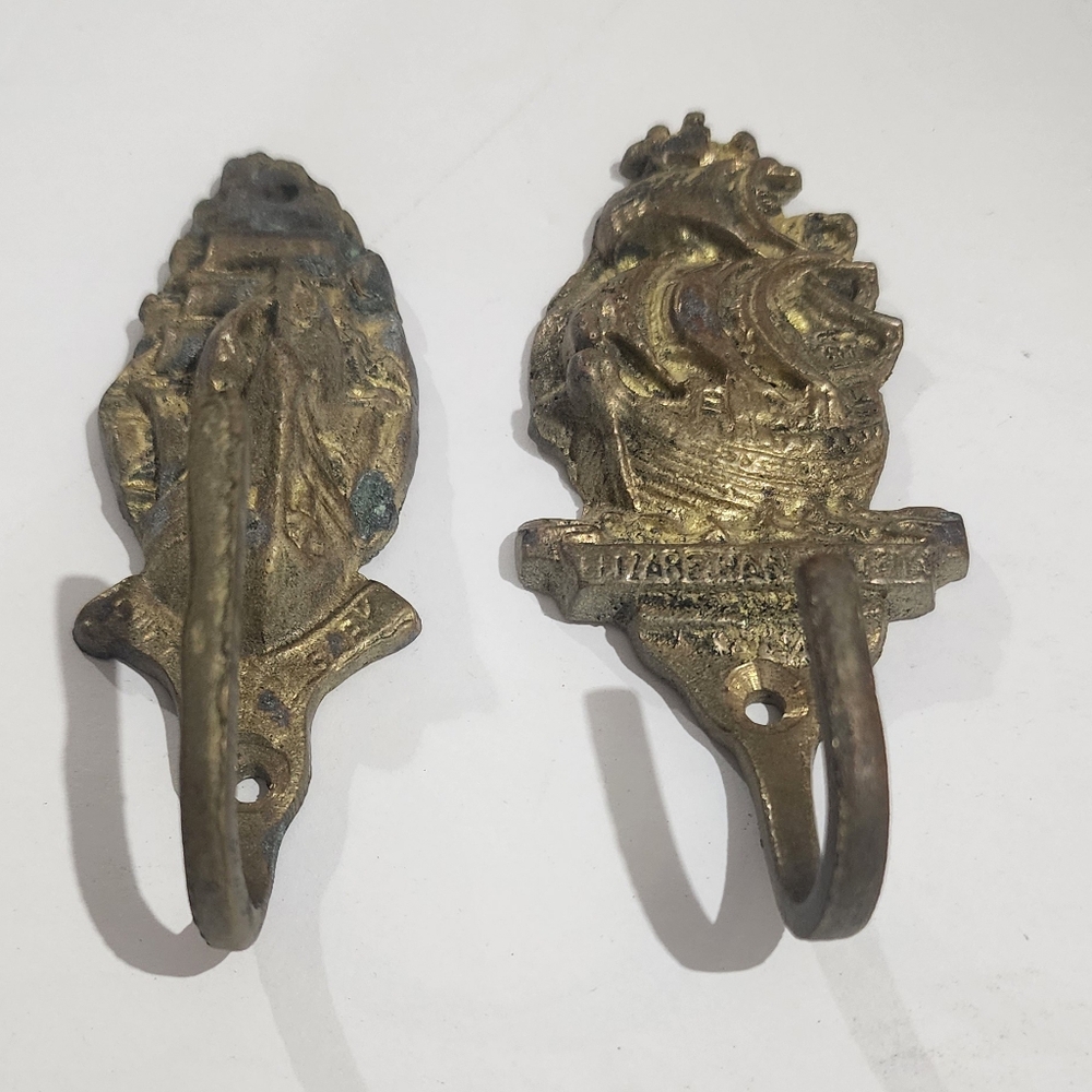 Vintage Brass Wall Hooks 4"